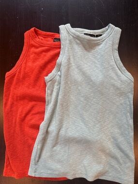 Rachel Zoe Ribbed Tank Top Set in Red & Light Blue